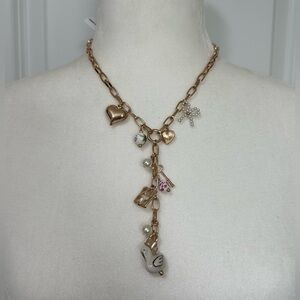 Urban Outfitters Katherine Lariat Charm Necklace Gold Tone with Pearl Accents